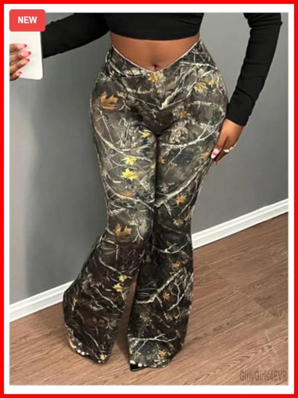 High Waisted Flare Leggings Bootcut Bell Bottom Camo Pants Stretchy Polyester